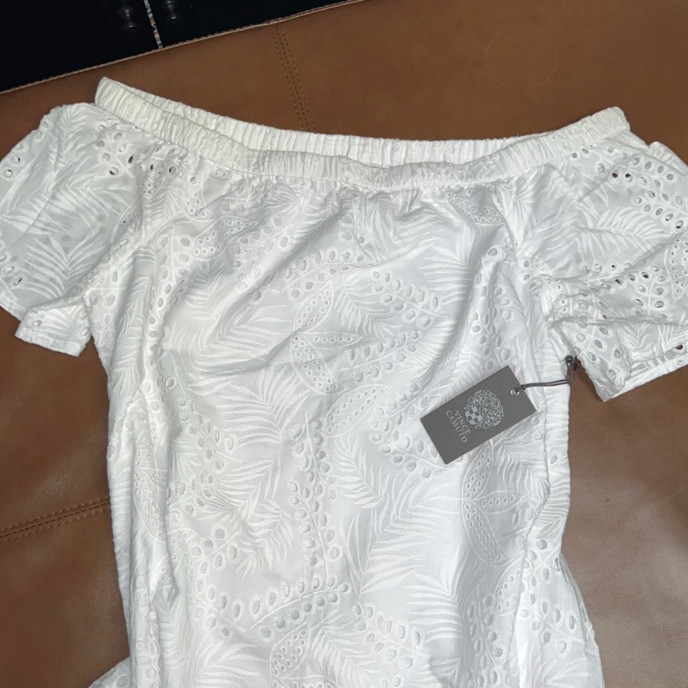 Vince Camuto white tropical eyelet dress NWT